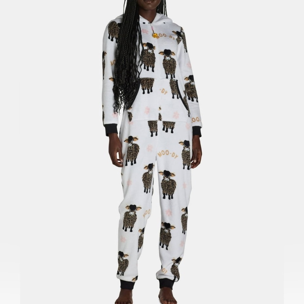 New Cow Print fleece one piece Pajamas - Picture 2 of 8